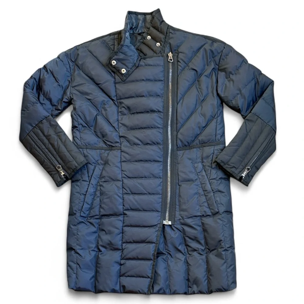Madewell Down Puffer Jacket Women's XS/S Blue/Black Full Zip High Neck Dark